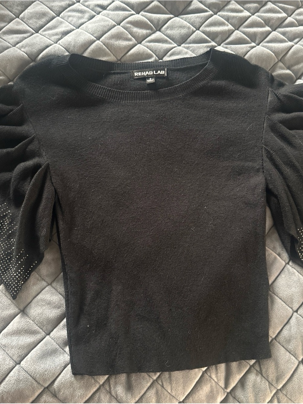 Rehab Black Puff Sleeve Knit Top with Studded Detail